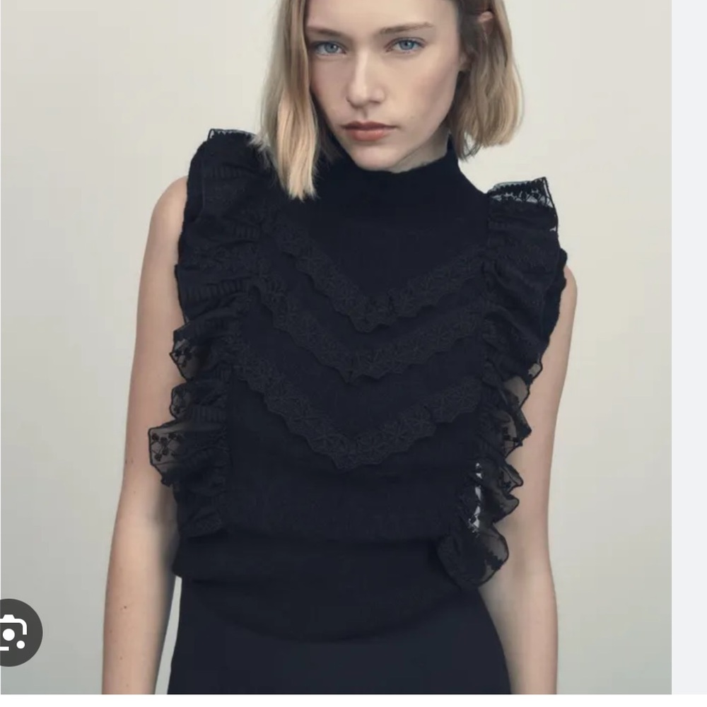 Zara Ruffled lace knit top NWT
